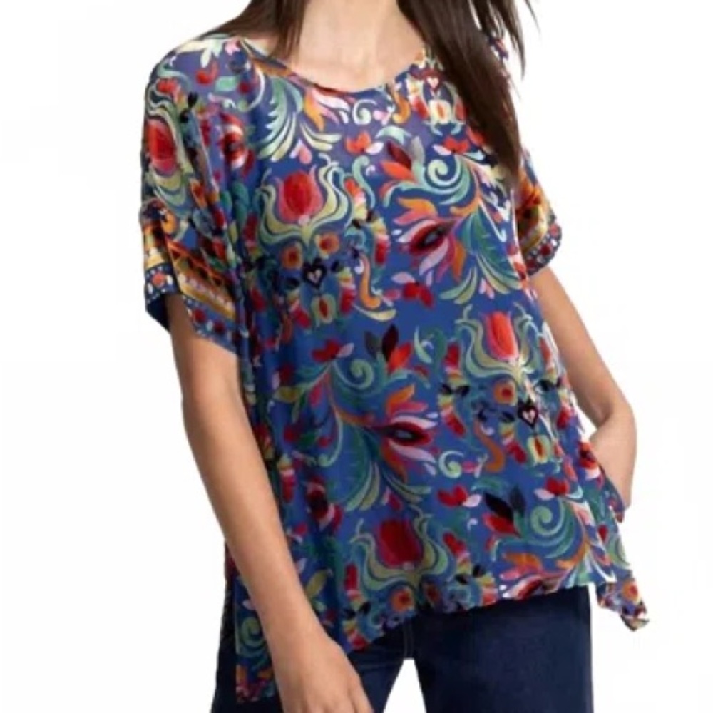Johnny Was Blue and Red Floral Blouse